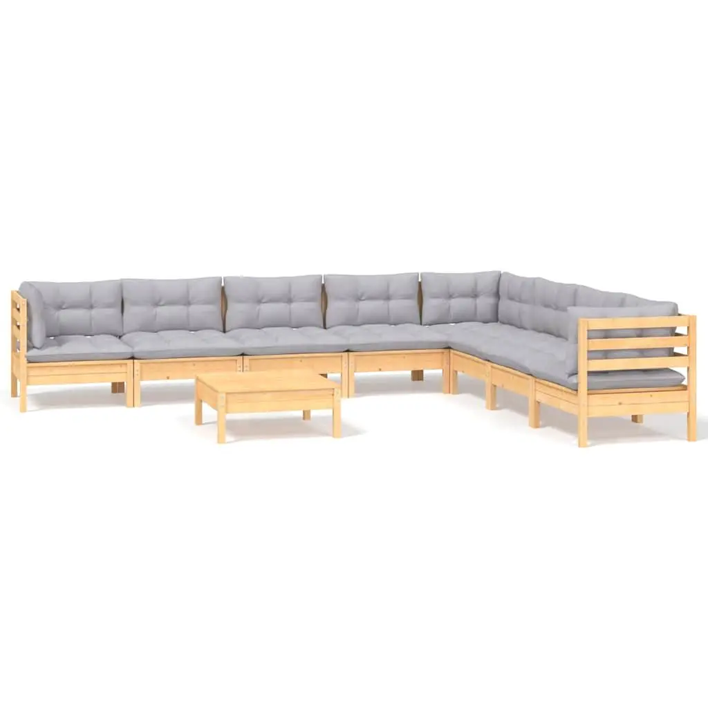 9-Piece Modular Garden Lounge Set with Grey Cushions