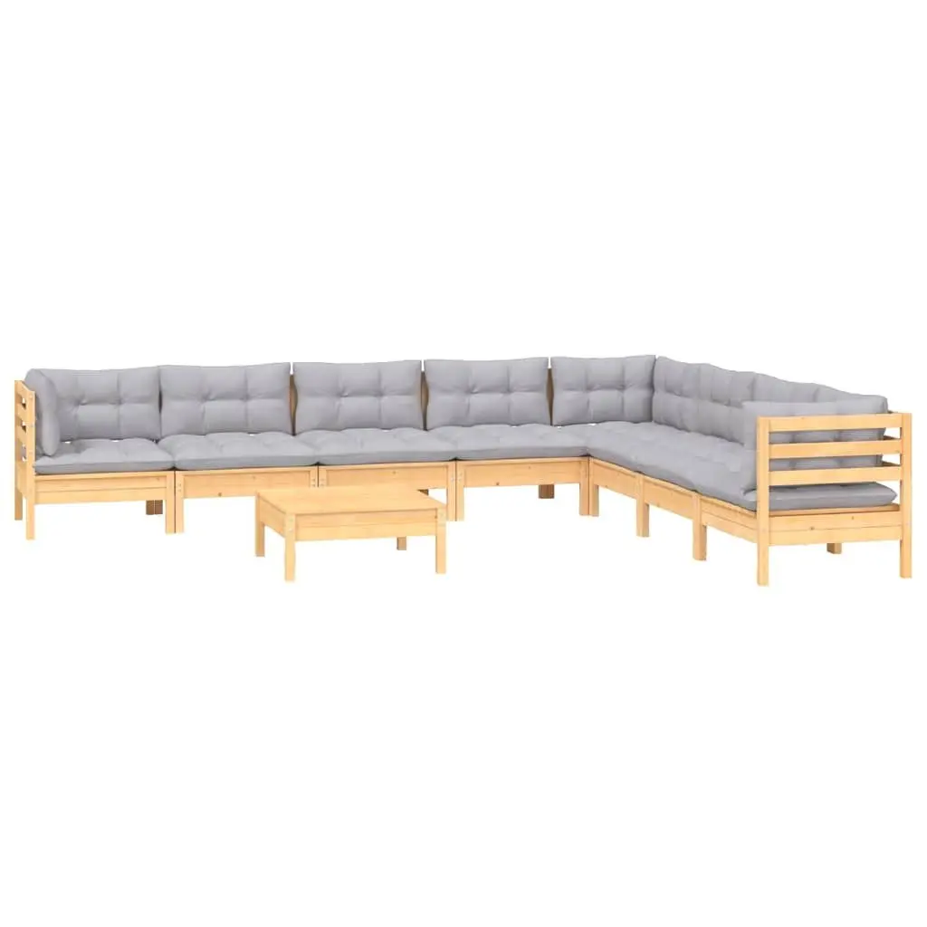 9-Piece Modular Garden Lounge Set with Grey Cushions