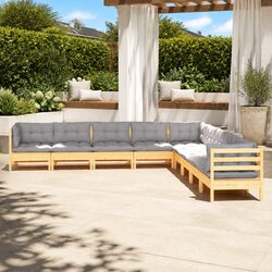 9-Piece Garden Lounge Set with Grey Cushions