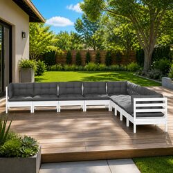 Sturdy 9-Piece White Garden Lounge Set with Cushions