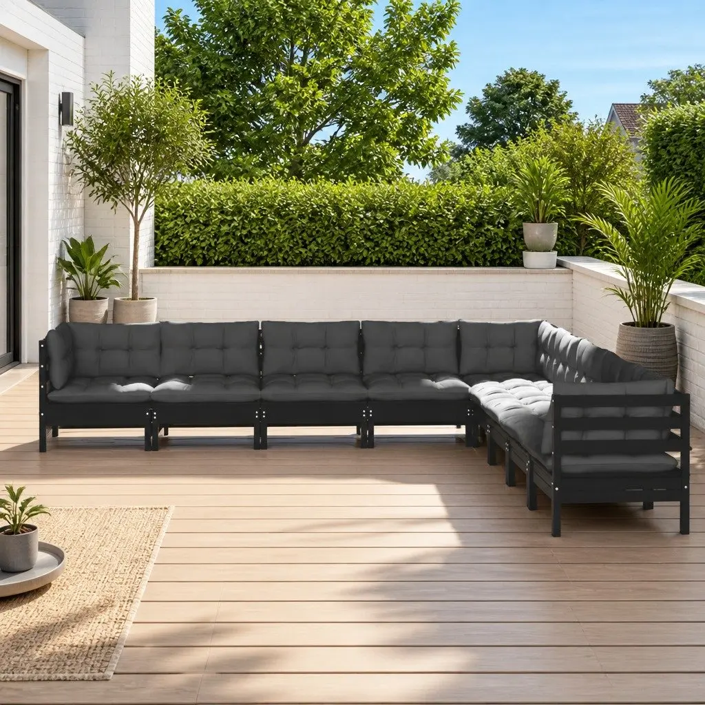 Black Modular Garden Lounge Set with Cushions