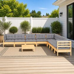 10-Piece Modular Garden Lounge Set with Grey Cushions