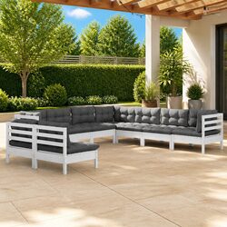 Durable 9-Piece White Pinewood Garden Lounge Set