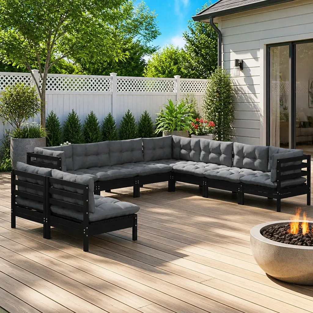 9-Piece Black Modular Garden Lounge Set with Cushions