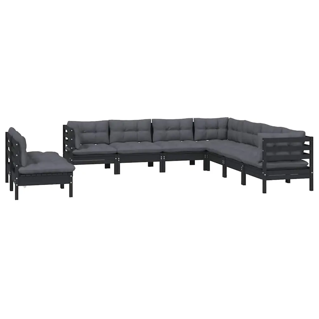 9-Piece Black Modular Garden Lounge Set with Cushions