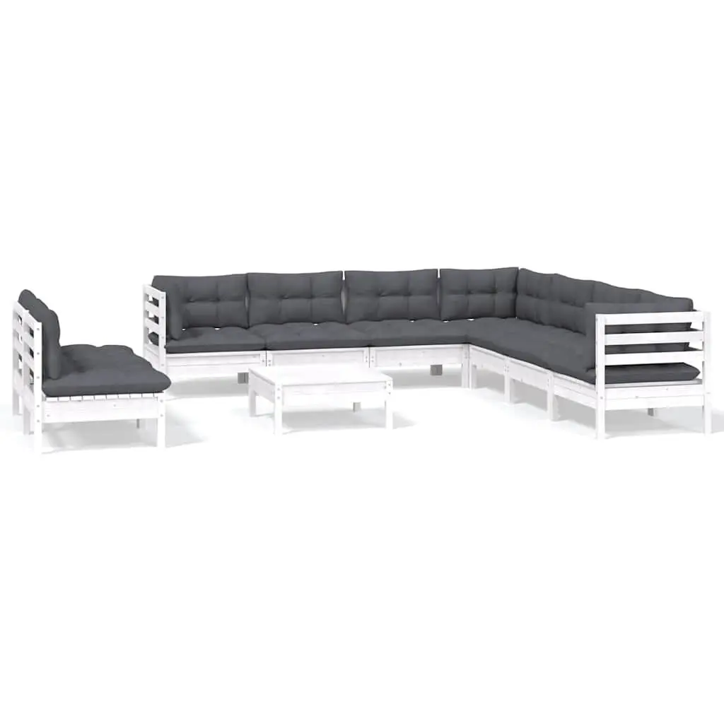 10 Piece White Garden Lounge Set with Cushions