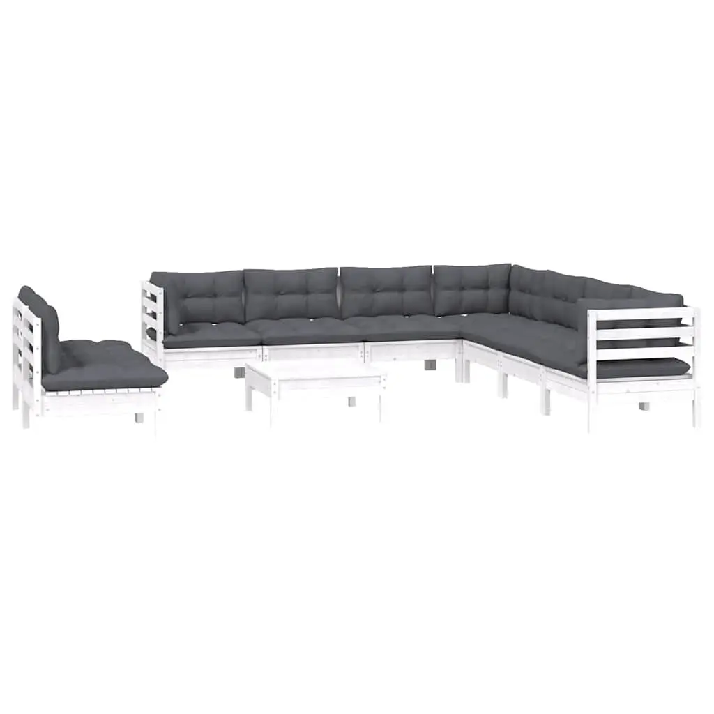 10 Piece White Garden Lounge Set with Cushions