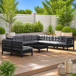 Durable 10 Piece Garden Lounge Set with Cushions in Black