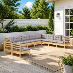 10-Piece Outdoor Garden Lounge Set with Grey Cushions
