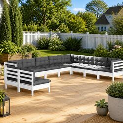 Exceptional 10 Piece White Garden Lounge Set with Cushions