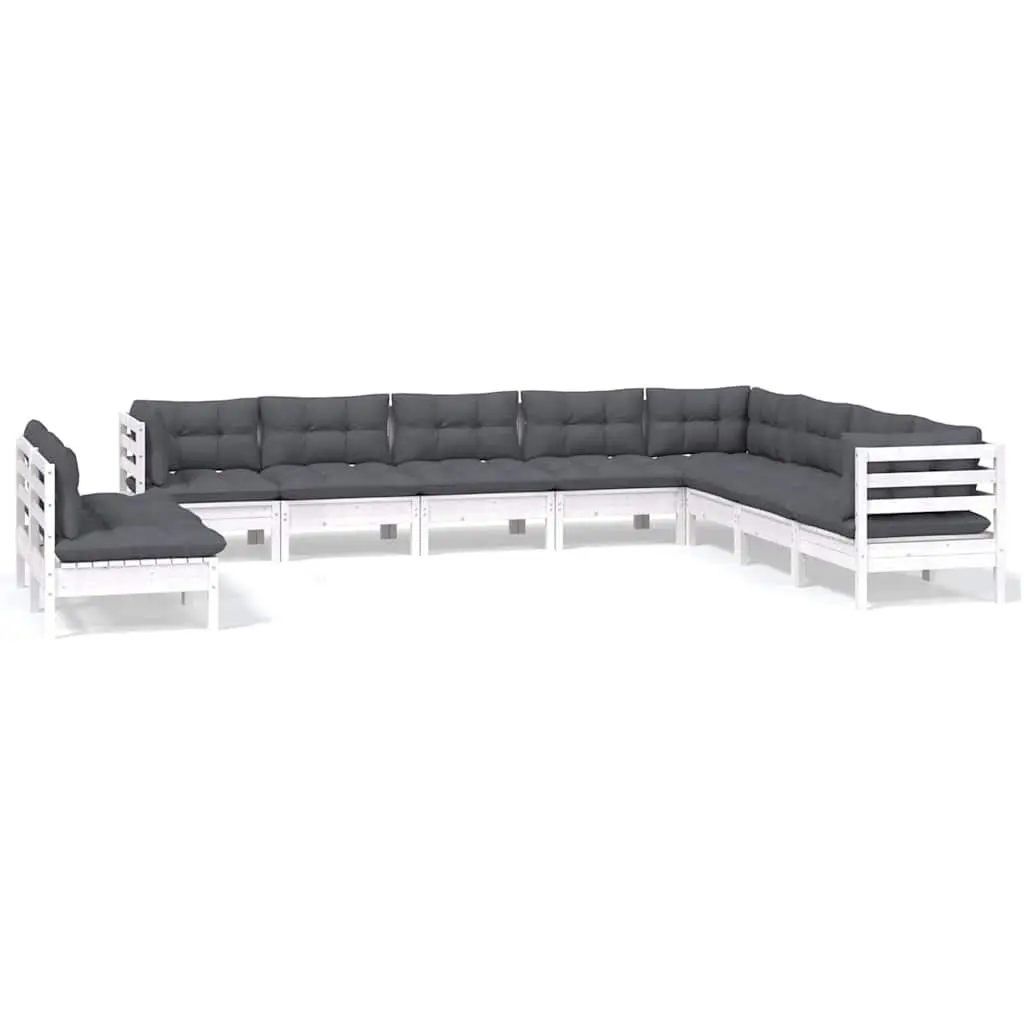 Garden Lounge Set Solid Pinewood 10 Piece Outdoor Furniture with Cushions White