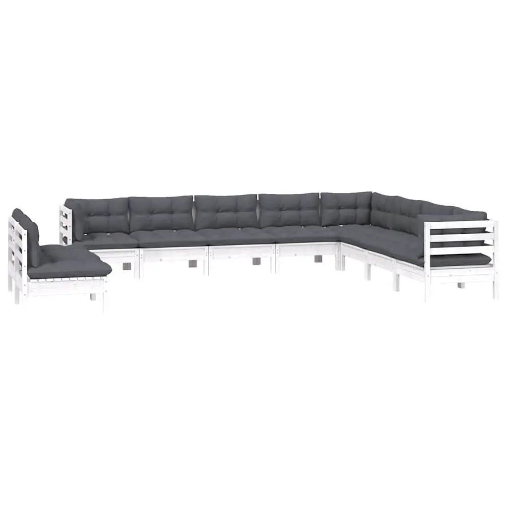 Garden Lounge Set Solid Pinewood 10 Piece Outdoor Furniture with Cushions White