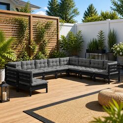 Premium 10 Piece Black Patio Sectional Lounge Set