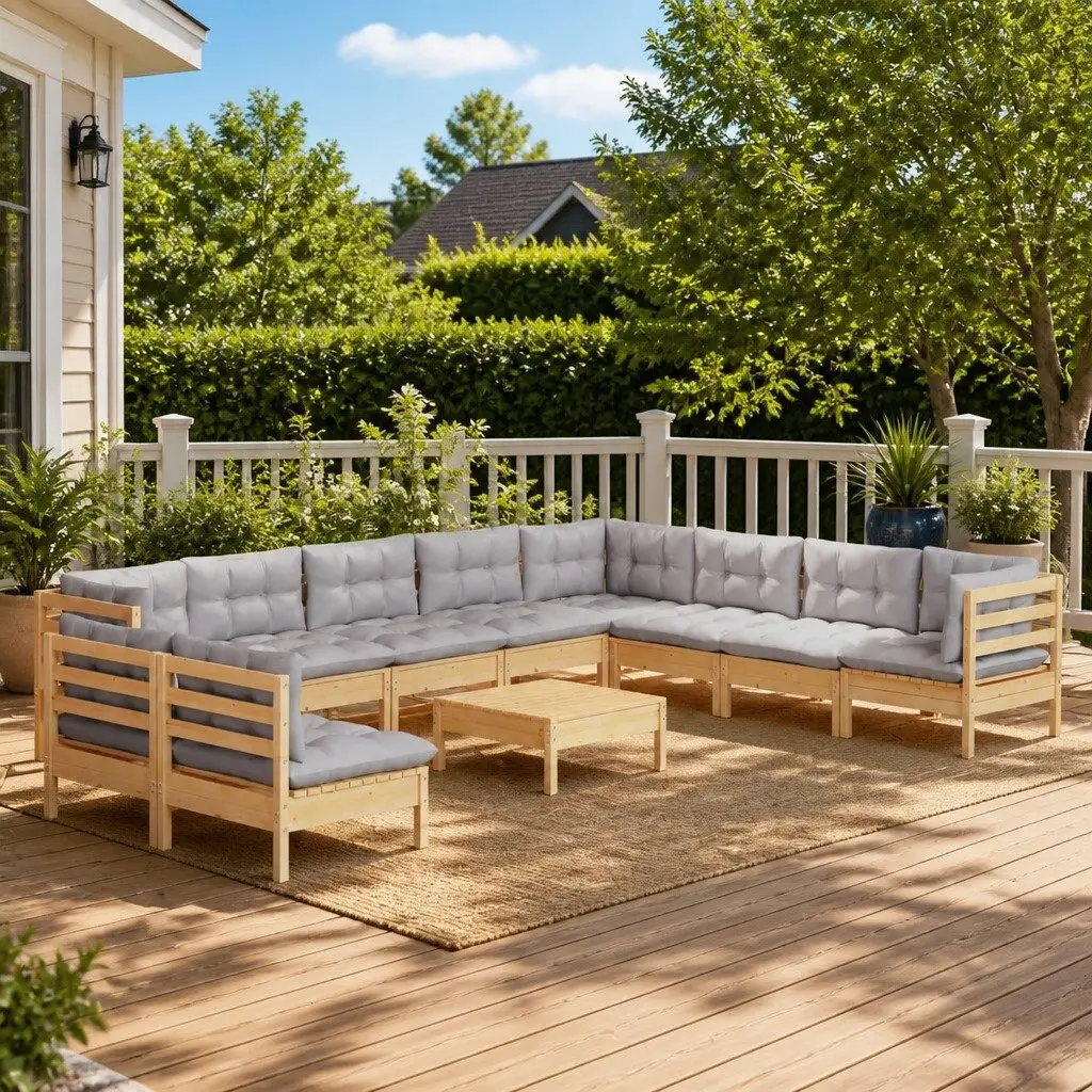 Modular Outdoor Patio Furniture Set with Grey Cushions