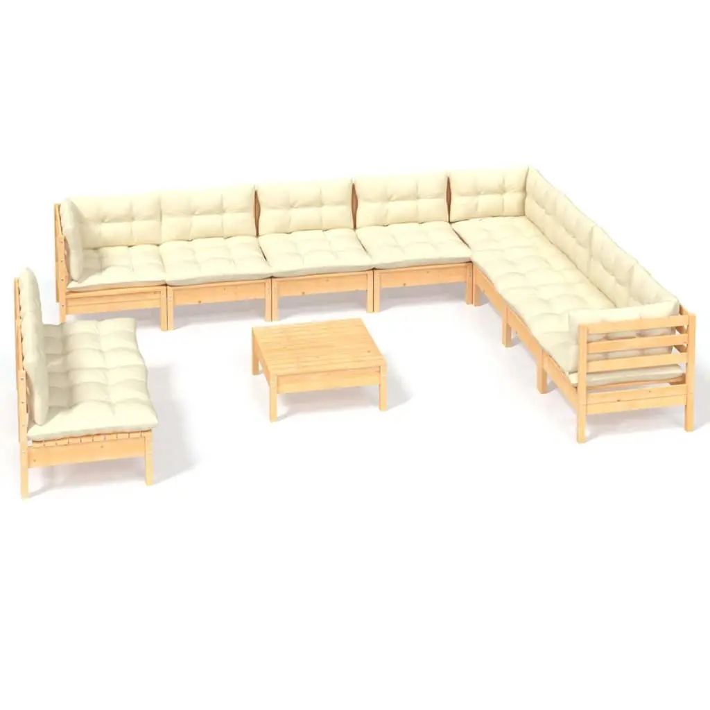 Garden Lounge Set Solid Pinewood 11 Piece Outdoor Furniture Patio Seating Cream Cushions
