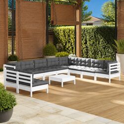 Premium 11-Piece Garden Lounge Set in White Pinewood