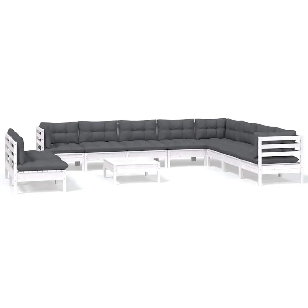 11-Piece Garden Lounge Set in White Pinewood