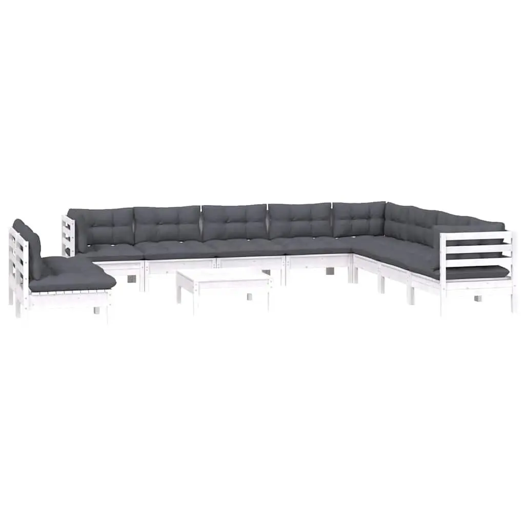11-Piece Garden Lounge Set in White Pinewood
