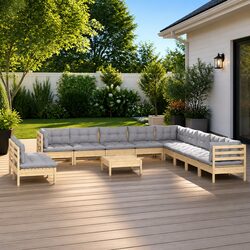 Durable 12 Piece Garden Lounge Set with Grey Cushions