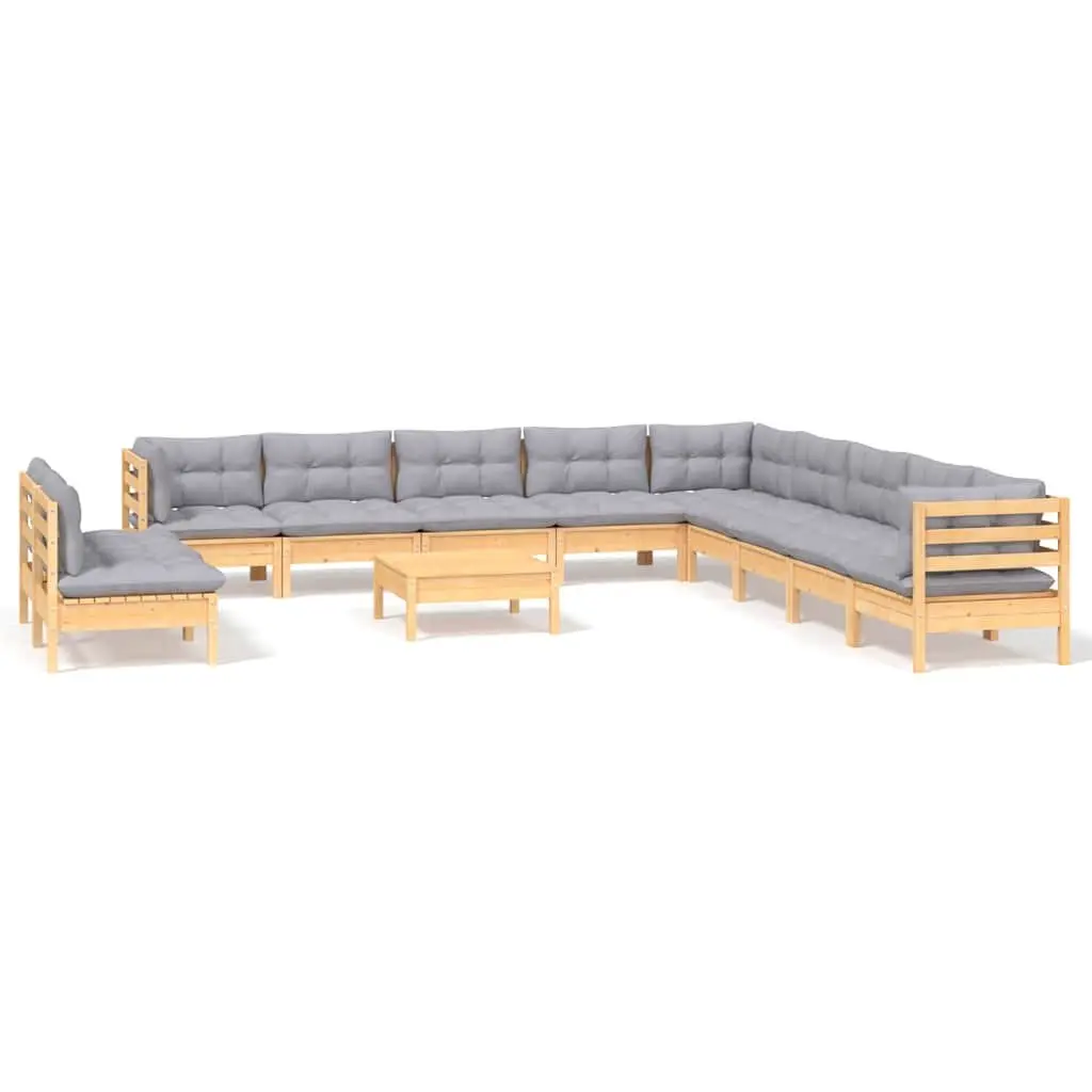 12 Piece Garden Lounge Set with Grey Cushions