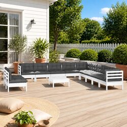 12-Piece White Pinewood Garden Lounge Set with Cushions