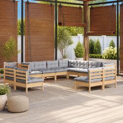 Premium 11 Piece Outdoor Lounge Set with Grey Cushions