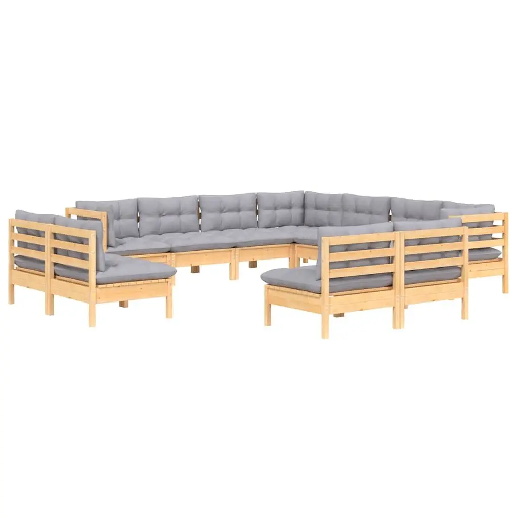 11 Piece Outdoor Lounge Set with Grey Cushions