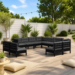 Premium 11-Piece Garden Lounge Set in Black Solid Pinewood