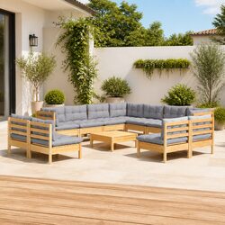 Durable 12-Piece Garden Lounge Set with Grey Cushions