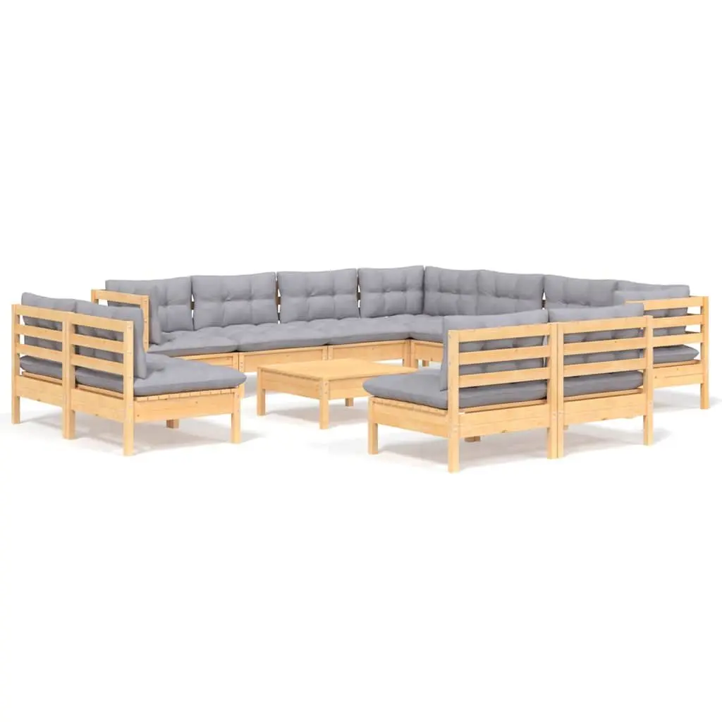 12-Piece Garden Lounge Set with Grey Cushions