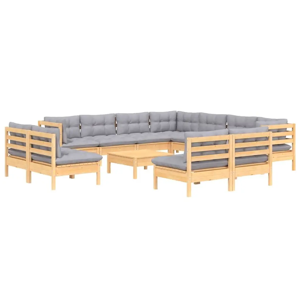 12-Piece Garden Lounge Set with Grey Cushions