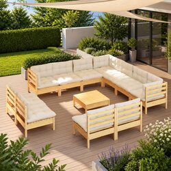 Modular 12-Piece Garden Lounge Set with Cream Cushions