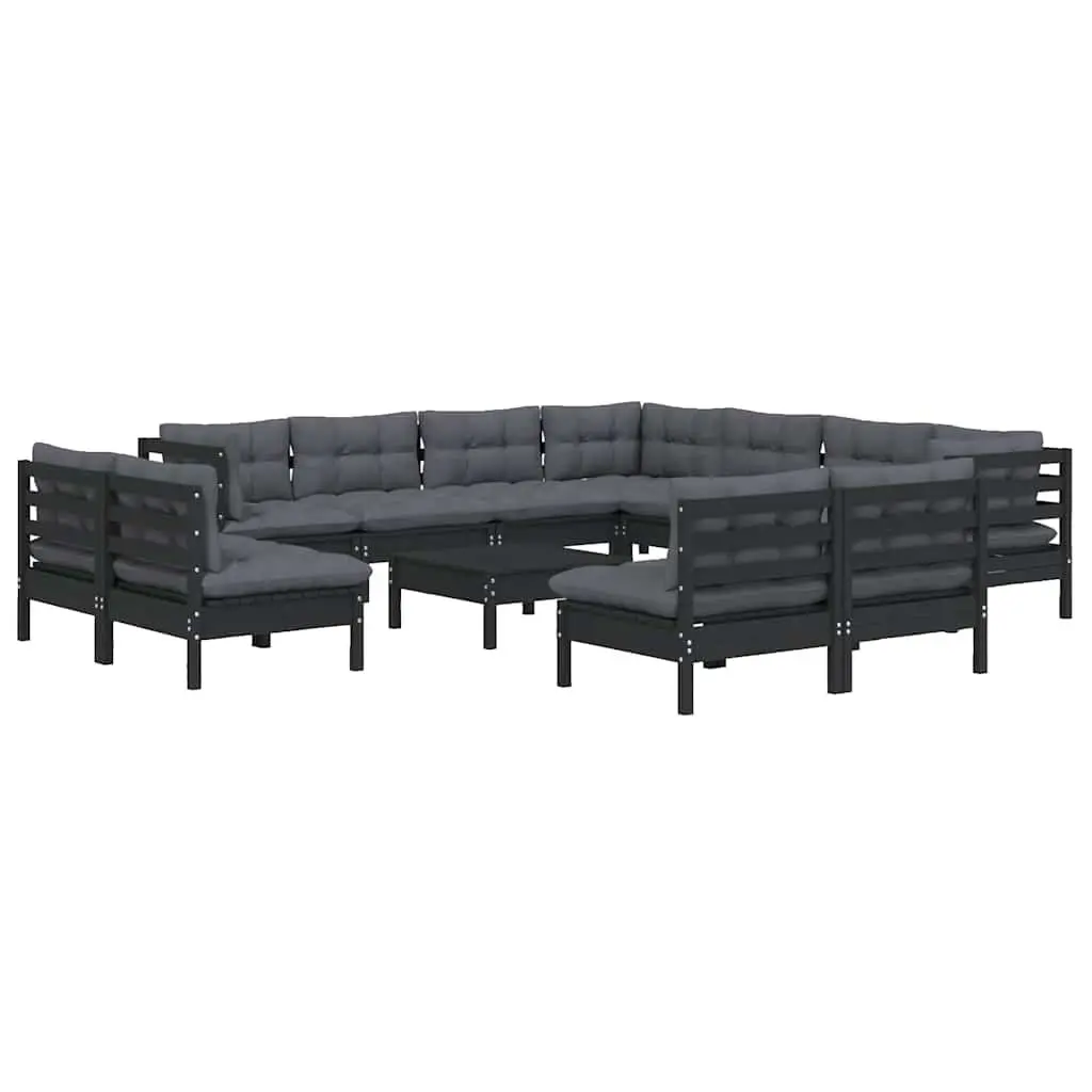 Garden Lounge Set Solid Pinewood 12 Piece Modular Outdoor Furniture Black