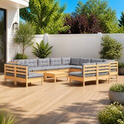 Premium 13-Piece Garden Lounge Set with Grey Cushions