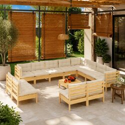 Durable 13 Piece Modular Garden Lounge Set with Cream Cushions