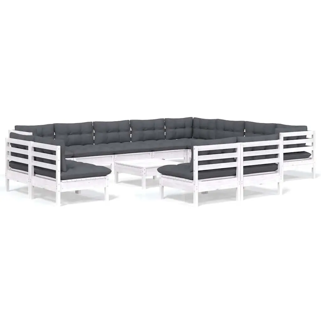 Garden Lounge Set Solid Pinewood 13 Piece Outdoor Patio Furniture White with Cushions