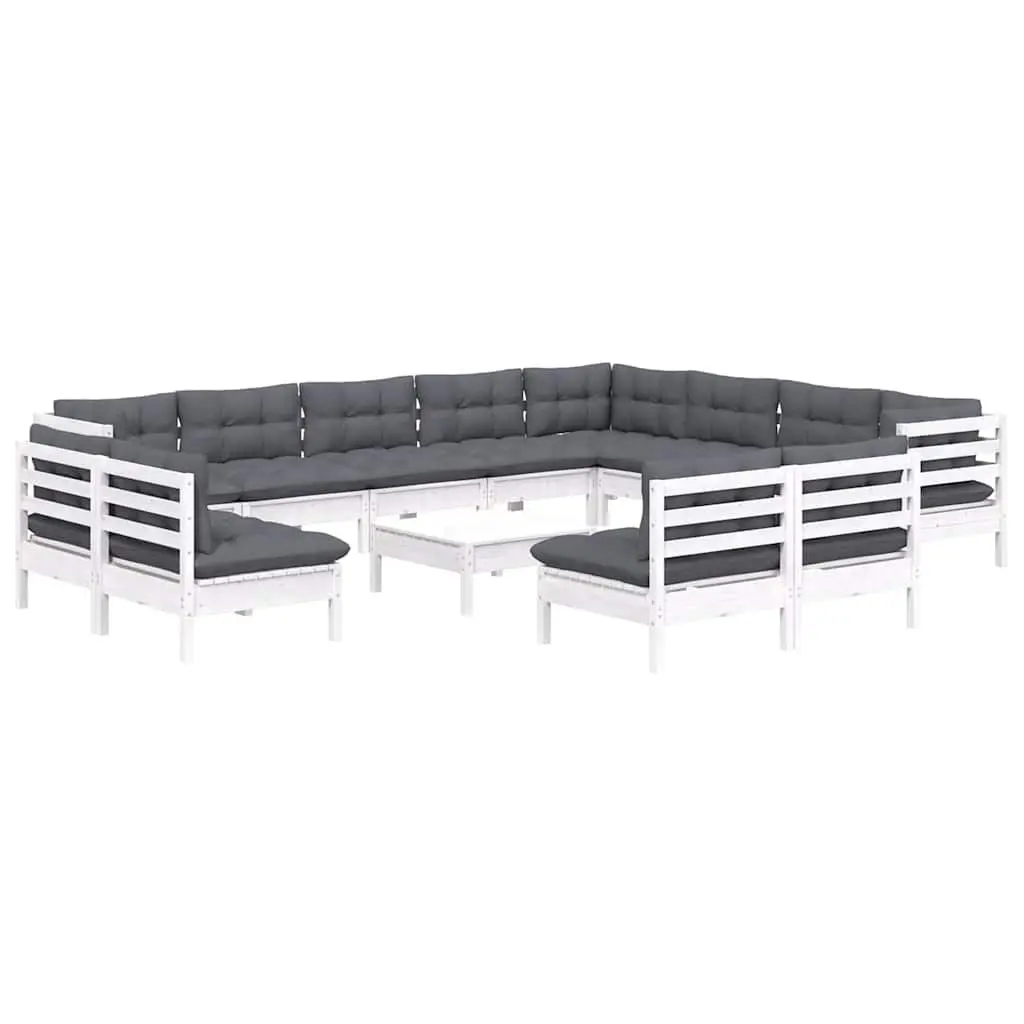 Garden Lounge Set Solid Pinewood 13 Piece Outdoor Patio Furniture White with Cushions