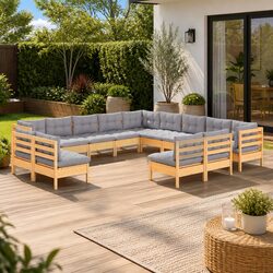 13-Piece Modular Garden Lounge Set with Grey Cushions