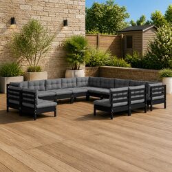 Premium 13-Piece Black Garden Lounge Set with Cushions