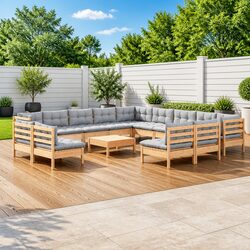 14 Piece Patio Furniture Set with Grey Cushions