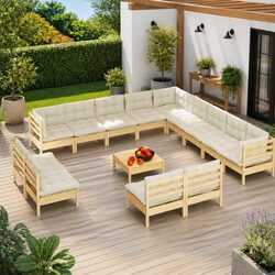 Durable 14 Piece Modular Garden Lounge Set with Cream Cushions
