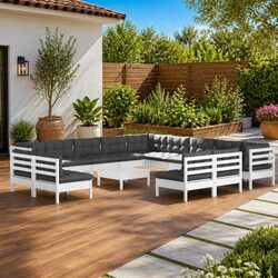 Sturdy 14 Piece White Outdoor Lounge Set with Cushions