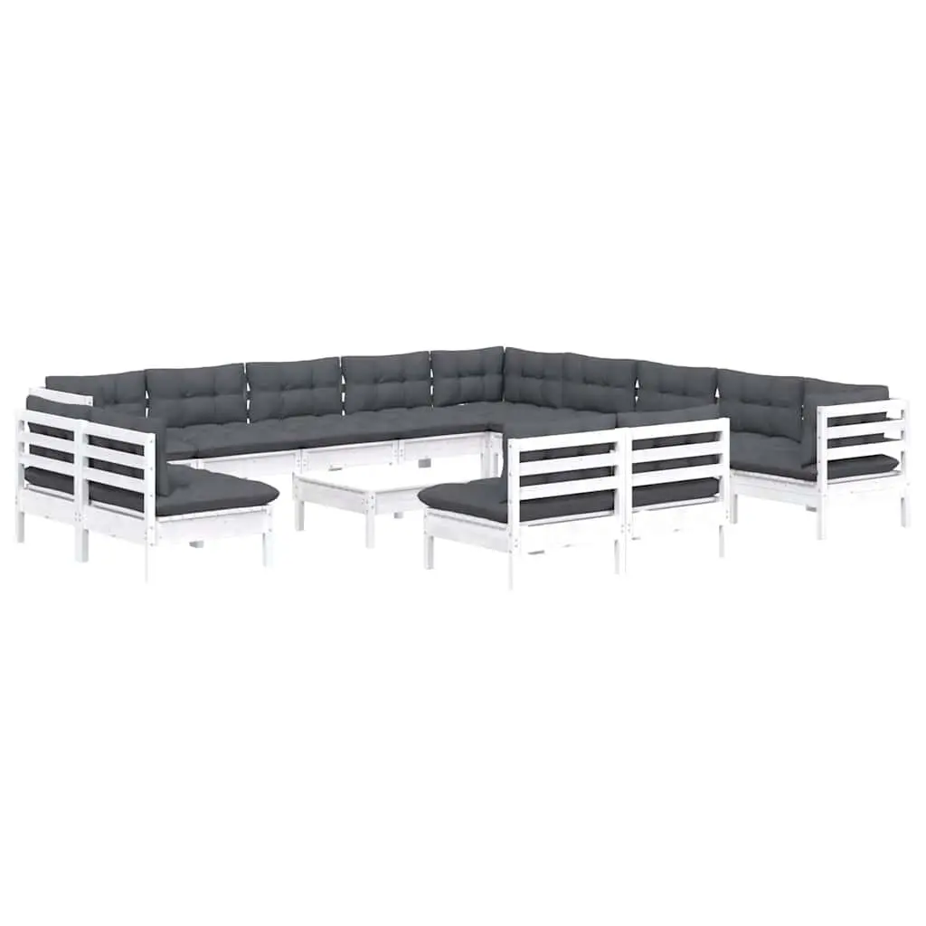 Garden Lounge Set Solid Pinewood 14 Piece Outdoor Patio Furniture White