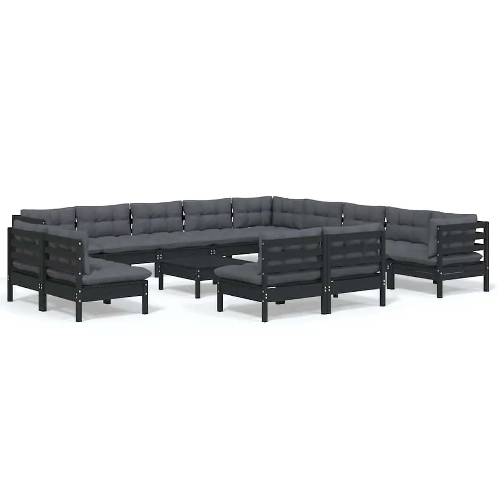 Garden Lounge Set 14 Piece Outdoor Patio Furniture Black with Cushions Modular
