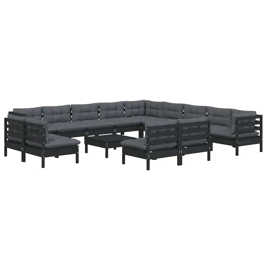 Garden Lounge Set 14 Piece Outdoor Patio Furniture Black with Cushions Modular