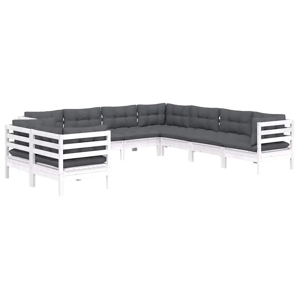 Garden Lounge Set Solid Pinewood 9 Piece Outdoor Furniture White with Cushions