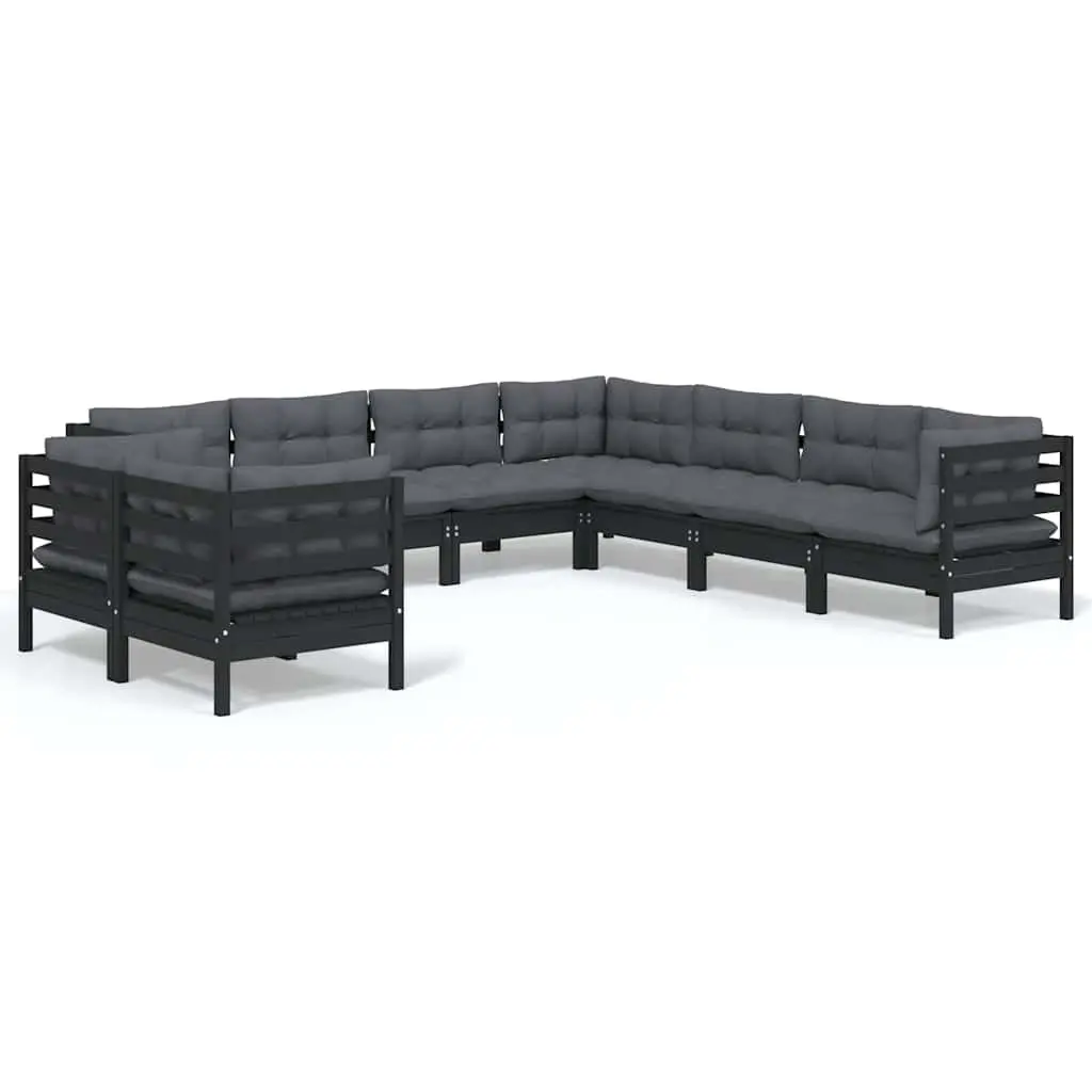 Garden Lounge Set Solid Pinewood 9 Piece Outdoor Patio Furniture Black