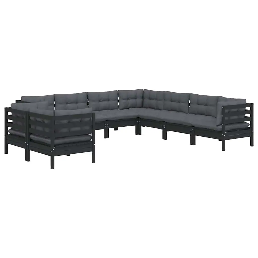 Garden Lounge Set Solid Pinewood 9 Piece Outdoor Patio Furniture Black