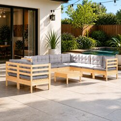 Durable 10-Piece Garden Lounge Set with Grey Cushions
