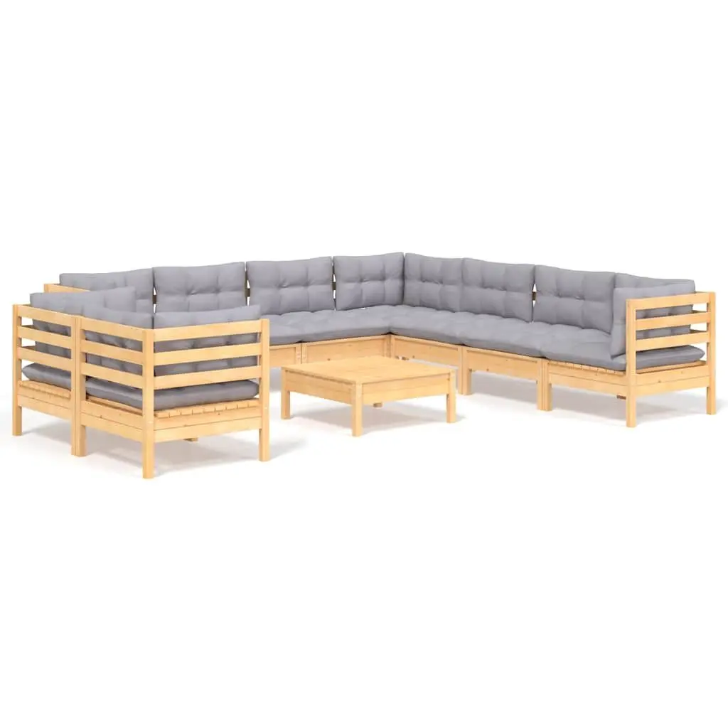 10-Piece Garden Lounge Set with Grey Cushions